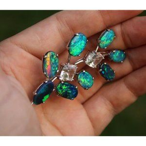 opal brooch 18k white gold black australian white sapphire doublet 12.5 grams